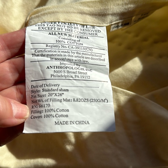 2 Anthropologie standard ruffle “Rivulet” shams in a creamy pale yellow color. - Picture 9 of 16